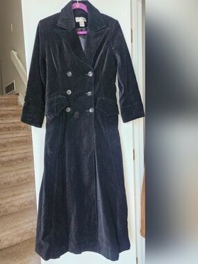 Newport News Black Velvet Duster Trench Coat Size 6